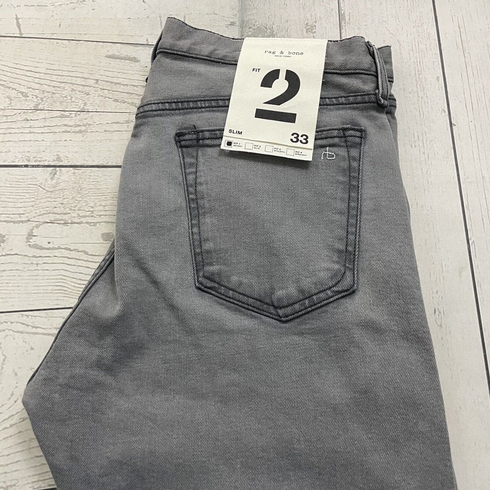 Rag & Bone Men's W33 x L32 Gray Fit 2 Slim Skinny Button-Fly Stretch Denim Jeans